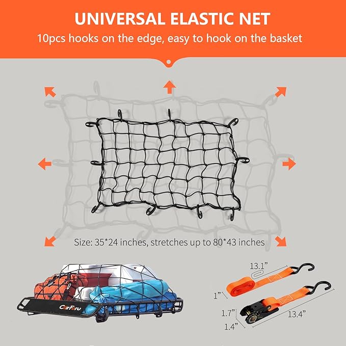 Roof Rack Basket 51″ X 36″ X 5″ Upgraded Universal Rooftop Cargo Basket, Heavy Duty 250LB Cargo Basket Car Roof Basket for SUV, Truck, Cargo Net with Attachment Hooks, 2pcs Ratchet Straps