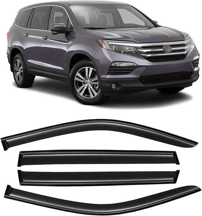 Window Rain Guards for 2016-2022 Honda Pilot, Window Visor Guard Vent Wind Shade Deflector Rain Shield Protector Sun Visor Extra Durable,Tape-on/Outside-Mount, 4 PCS