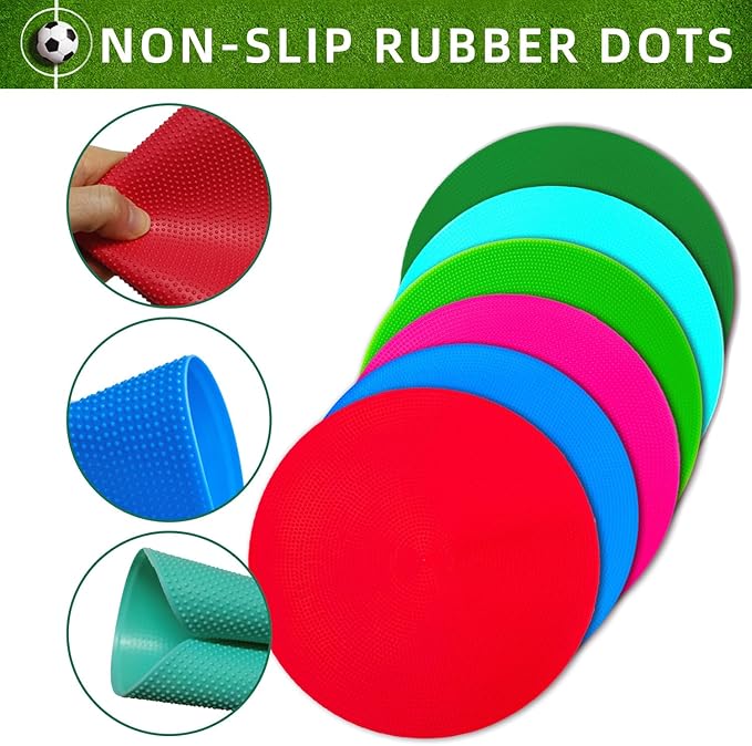 Poly Spot Markers 9 inch Non-Slip Rubber Agility Markers Flat Field Cones Floor Dots for Football, Soccer, Basketball Training Markers, School Activities, Exercise Drills, Social Distancing
