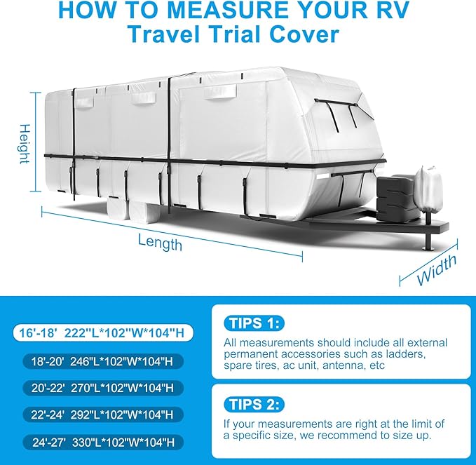 Mofeez Oxford Fabric Travel Trailer RV Cover, Camper Cover with 420D Oxford for The Top, 16'-18' Tearproof Waterproof Windproof Travel Trailer Cover with 4 Tire Covers, Jack Cover and Zippered Doors