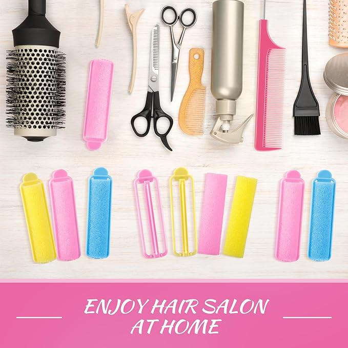 Syhood 43 Pcs Foam Sponge Hair Rollers Women 0.59 Inch Soft Sleeping Curlers Flexible Sponge Curler Tool and Rat Tail Comb for Hair Styling Hairdressing Overnight Curl and Volume(Pink Blue Yellow)