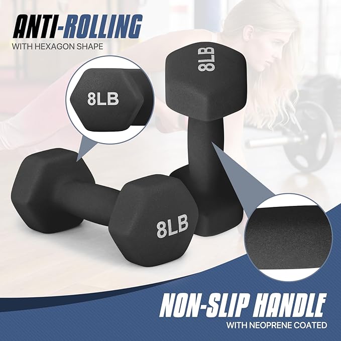 MADOG Dumbbell Set, Anti-Slip Neoprene Coated Hexagon Hand Weights for Home Gym Equipment Workouts Strength Training