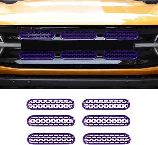 Front Grill Mesh Grille Inserts Cover Frame Trims Kit 6Pcs Fit for Ford Bronco 2021-2024 2/4 Door Exterior Accessories (Purple)