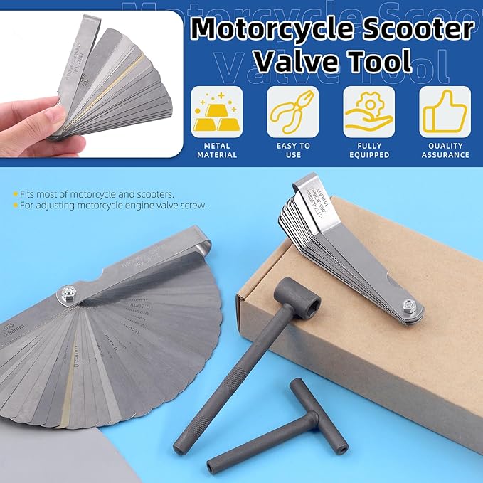 Glarks 4Pcs Motorcycle Engine Valve Adjustment Tool Kit, Engine Screw Spanner Valve Tool Wrench Valve Screw Repair Spanner with Feeler Gauges for Motor Engine Valve Screw