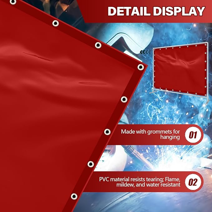 2 Pcs Welding Curtain Safety Transparent Welding Screen with Fixed Belt for the Stand of 6 x 8ft Fireproof Resistant Insulation for Arc Light UV and Light Protection (Red)