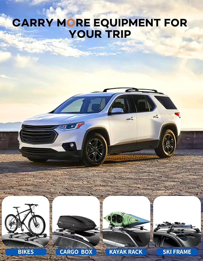 Lockable 260lbs Roof Rack Cross Bars Compatible with Chevy Chevrolet Traverse 2018 2019 2020 2021,All-Metal Aluminum Heavy Duty Roof Rails Crossbars Cargo Canoe Black Rooftop Luggage.