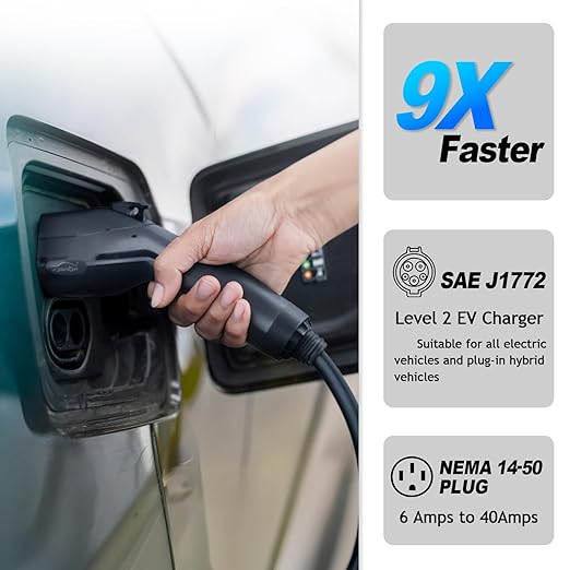 Home Smart Level 2 EV Charger up to 40 Amp, Indoor Outdoor Fast Charging Station with NEMA 14-50 Plug for All J1772 Electric Vehicles, Wi-Fi and Bluetooth Enabled EVSE, 25-Foot Cable