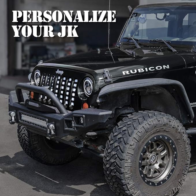 Xprite Aluminum Alloy Grill Insert Mesh with Black & White America U.S Flag Compatible with 2007-2018 Jeep Wrangler JK Stock Grille