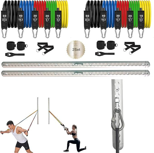 Resistance Band Wall Anchor - Adjustable Resistance Bands Anchor Exercise Equipment with Rails, Cars and 10-150LBS Exercise Bands Set
