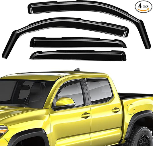in-Channel Rain Guards Fit for Toyota Tacoma Double Cab 2016-2023 Black Extra Durable Shatterproof Side Window Deflectors, Window Visors, Wind Deflectors - 4 PCS