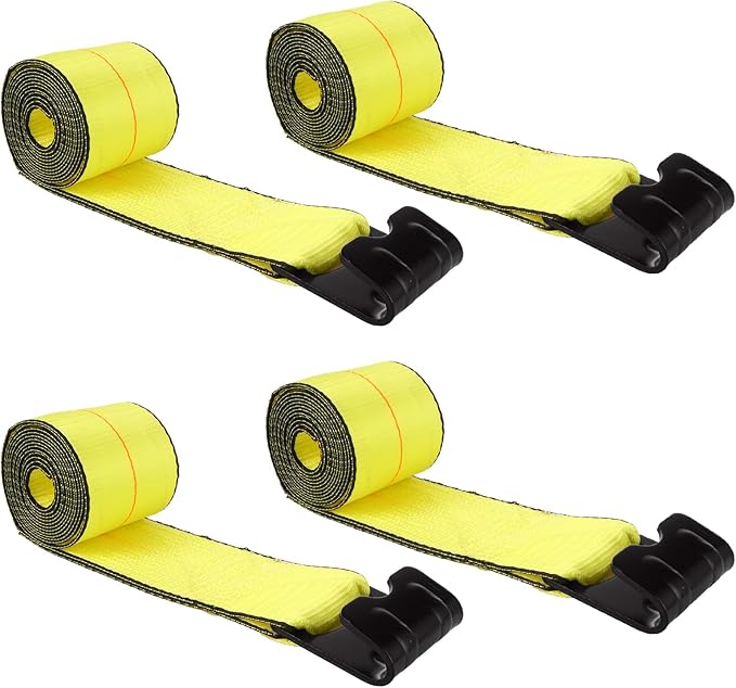 4 Pack 4" x 30' Winch Straps with Flat Hook, 16,200lbs Break Strength, 5400 lbs Working Load Limit Heavy Duty Tie Down Flatbed Straps Cargo Control for Flatbed Truck, Trailer, Yellow