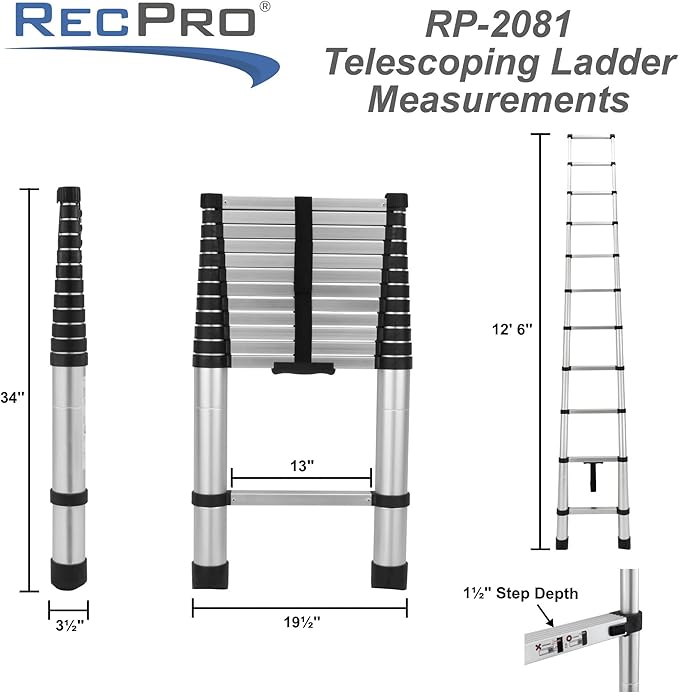 RecPro RV Telescoping Ladder 12.5ft Compatible with Lippert On-The-Go Prepped Units