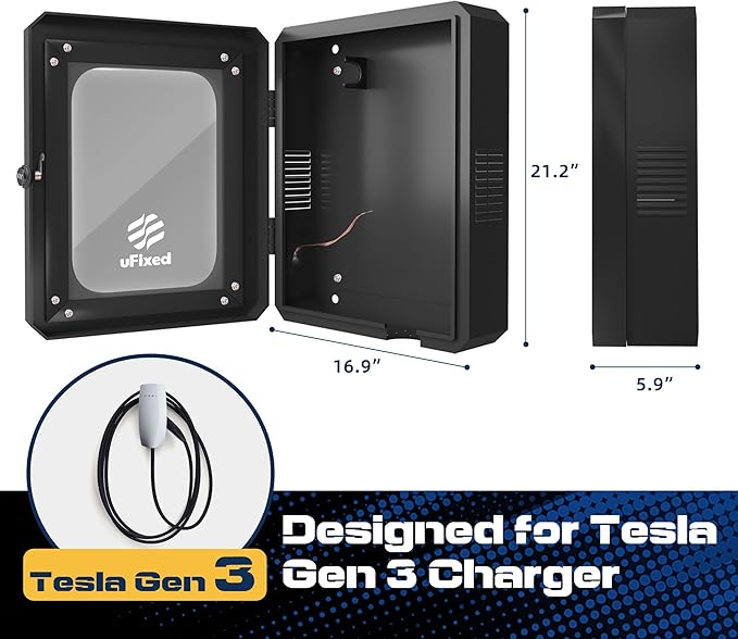 Outdoor EV Charger Enclosure Wall Box with Lock for Tesla Wall Charger and Chargepoint with Holder | Weatherproof Visible, Easy to Install, Black