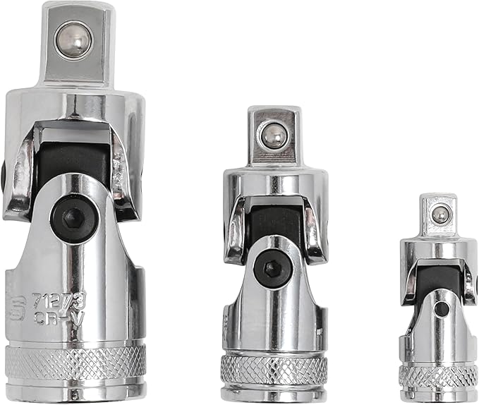 ARES 37001-3-Piece Universal Joint Socket Set - Includes 1/4-Inch, 3/8-Inch, and 1/2-Inch Drive U-Joints - EVA Foam Holder