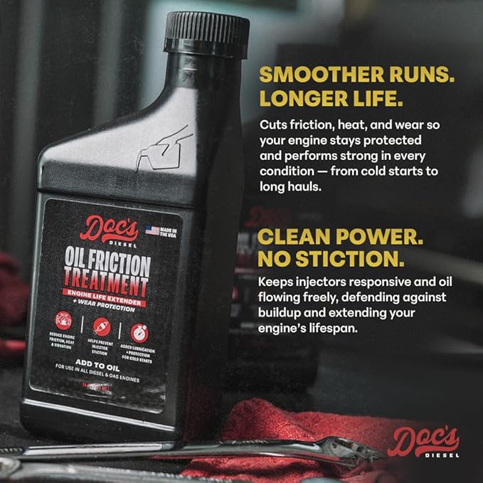 Doc's Diesel Oil Friction Treatment – Engine Oil Additive for Gas & Diesel Engines | Reduces Wear, Noise & Vibration | Boosts Fuel Economy & Power | 12-Pack (192 oz)