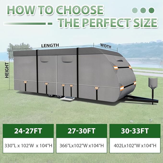 RV Cover, Camper Cover 24-27ft Vehicles, Motorhome and Travel Trailer Protection with Roof Cover, Heavy-Duty 8-Layer Waterproof Rip Resistant Anti-UV
