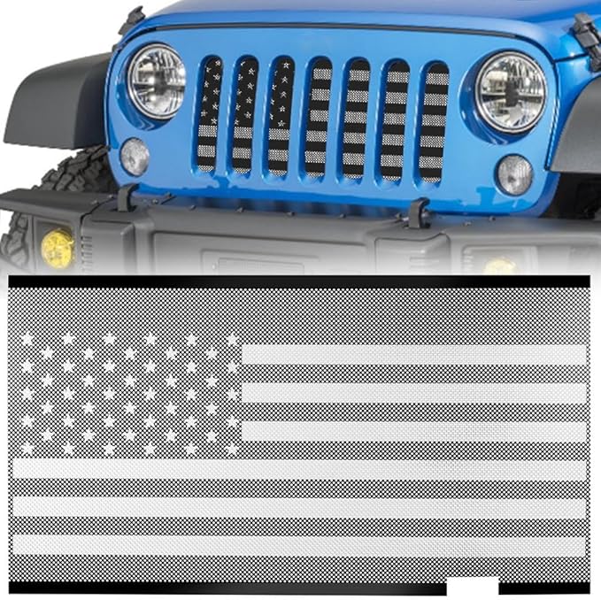 moveland Front Grill Grille Insert - Aluminum Alloy Mesh Grill Insert Screen Compatible with 2007-2018 Jeep Wrangler JK JKU (with US Flag)