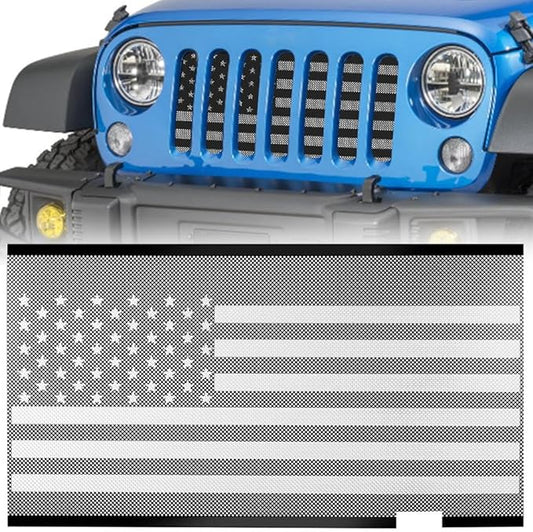 moveland Front Grill Grille Insert - Aluminum Alloy Mesh Grill Insert Screen Compatible with 2007-2018 Jeep Wrangler JK JKU (with US Flag)