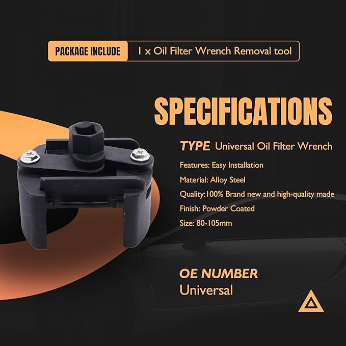 Universal Adjustable Oil Filter Wrench Removal Tool 3.15-4.13 inch (80-105mm) 1/2" Drive