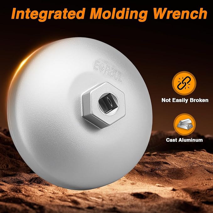 Upgraded 2-in-1 Oil Filter Wrench,86.5MM 16 Flutes Filter Cap Removal Tool with Four Tabs Compatible with BMW Volvo Ram 1500, Work with 3/8" Square Drive and 1" Hex Drive,Integrated Molding