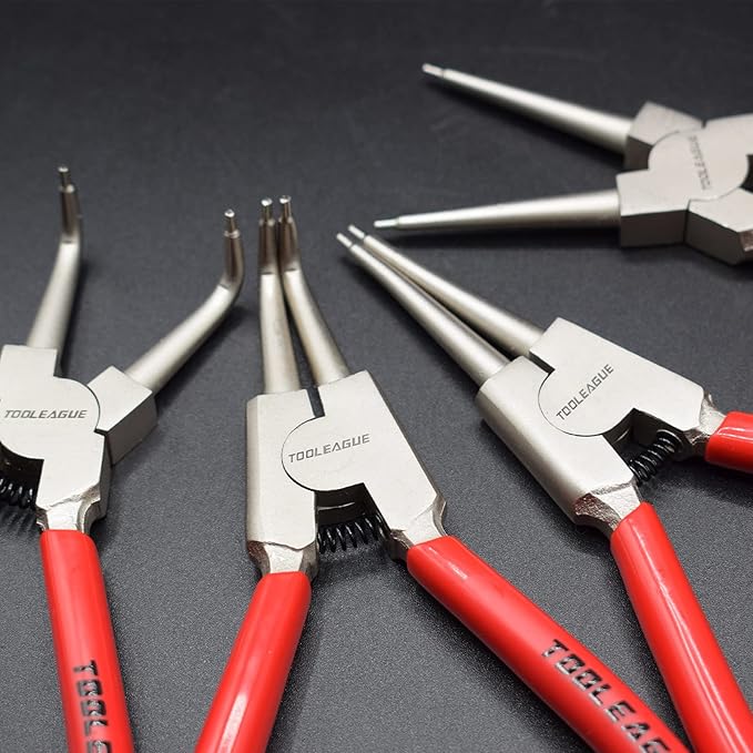 TOOLEAGUE 4 Pcs Snap Ring Pliers Set, Circlip Pliers, 9 inches Internal/External Heavy Duty for Ring Remover Retaining Straight Bent Lock Ring Pliers Set