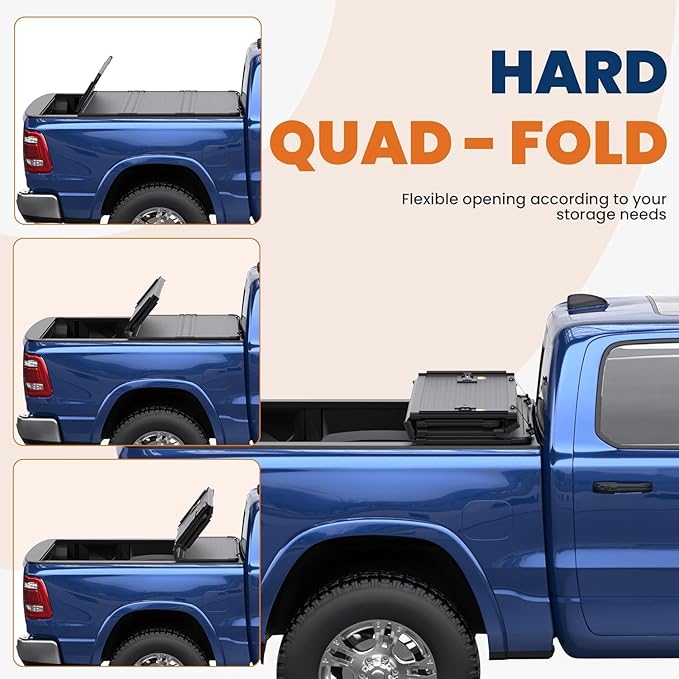 Fiberglass Quad Hard Truck Tonneau Cover Bed Cover Compatible with 2009-2025 Dodge Ram 1500 Classic & New Body -5.8 FT Bed w/o Ram Box 67.4 inch