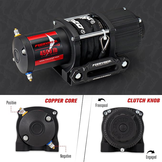FIERYRED ATV/UTV Winch 12V 4500 lb Electric Winch with Synthetic Rope, with Wireless Remote Control Hawse Aluminium Fairlead & Mounting Bracket, Waterproof IP67