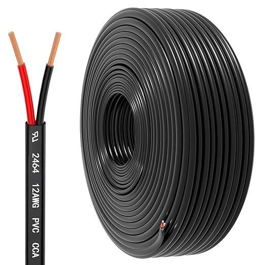 12 Gauge Wire 2 Conductor Electrical Wire, 12 AWG 3.3mm² Wire PVC Cord, 12V/24V DC Low Voltage/Copper-clad Aluminum(CCA)Flexible/2 Wire for Automotive Wire LED Strips Lamp Lighting Marine(30.5M/100FT)