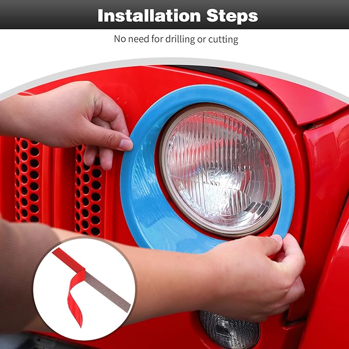 CheroCar for JK Mesh Grille Grill Insert & Headlight Cover Trim Exterior Accessories for Jeep Wrangler JK 2007-2018,Light Blue…