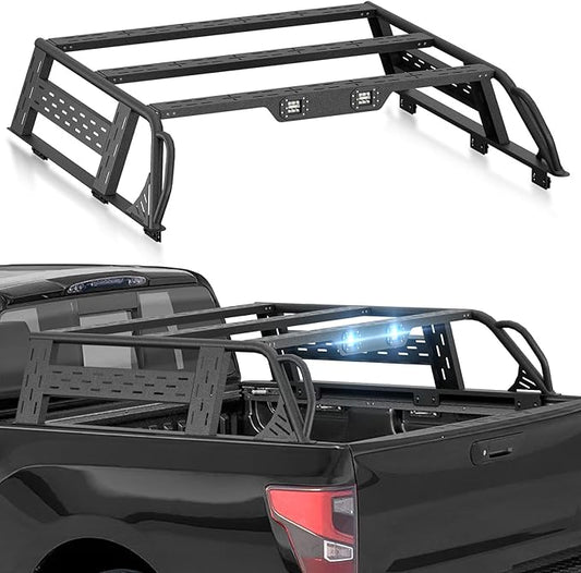 13.8" High Overland Bed Racks Truck Cargo Carrier Compatible with 2016-2024 Nissan Titan with 2 LED Lights and Bed Rails, Full-Size Truck Rear Ladder Rack Back Cross Bars