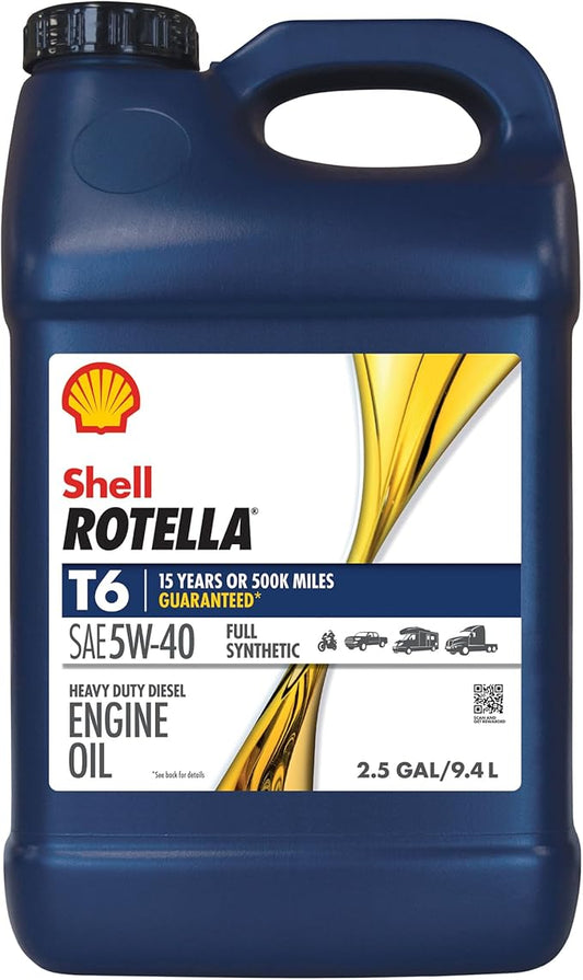 Shell Rotella T6 Full Synthetic 5W-40 Diesel Engine Oil, 2.5 Gallon
