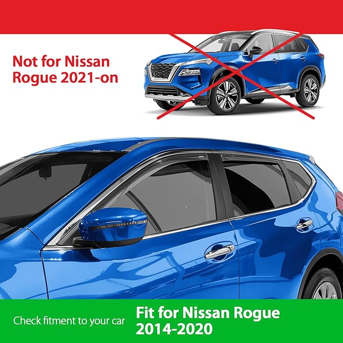 Goodyear Shatterproof in-Channel Window Deflectors for Nissan Rogue 2014-2020, Window Visors for Cars, Car Accessories, Rain Guards, Vent Deflector, 4 pcs - GY003424