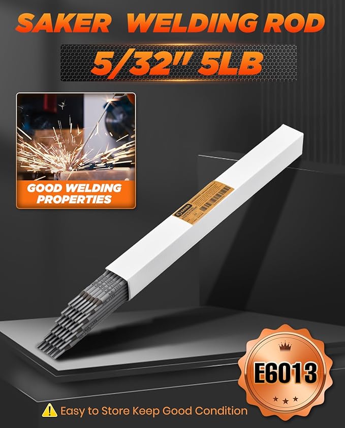 Saker E6013 Welding Rod 5/32'' 5LB Carbon Steel Stick Welding Electrodes