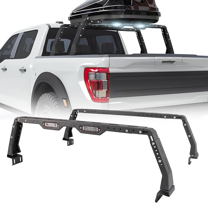 Bed Rack Overland Racks Truck Cargo Carrier with 2 LED Light Bars Compatible with Ford F-150/F-250/F-350, Ram 1500/2500/3500, Chevy Silverado, GMC Sierra, Toyota Tacoma,Tundra, Sequoia, Titan