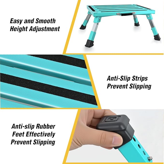 Nilight RV Step Stool Aluminum Folding Platform Steps 19x14.5 RV Steps 4 Levels Adjustable Heavy Duty Step Stool with Anti-Slip Surface Rubber Feet Portable Handle 500lb for Camper Trailer,Mint Green
