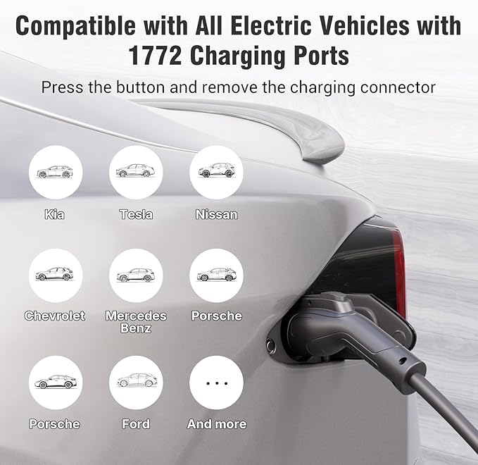 CALION Level 1&2 EV Portable Charger - 16A, Compatible with J1772 EVs, NEMA 6-20P (240V) & 6-20P to 5-15P Adapter (120V), 25FT Cable, LED Light, No Screen, Various Protections