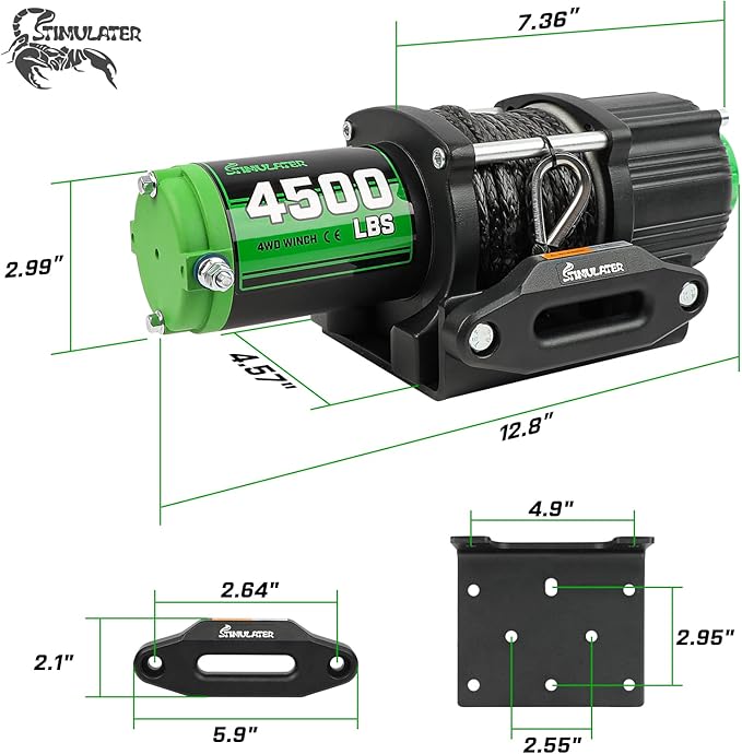 STIMULATER 4500LB ATV Winch, with Synthetic Rope, with Wireless Remote and Wired Switch,Hawse Fairlead&Hook,IP67 Waterproof,Suitable for Most ATVs