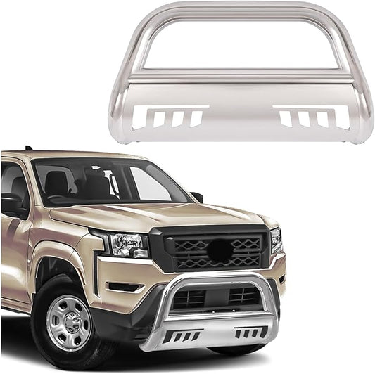 KUAFU Front Bull Bar Compatible with 2022 2023 2024 2025 Nissan Frontier Pickup Truck 3” Front Bumper Brush Grille Grill Guard Stainless Steel Polishing Silvery