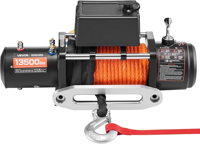 VEVOR 13,500 lb Electric, Truck Winch 12V DC 3/8 in x 80 ft Synthetic Rope Aluminum Fairlead Wireless & Wired Remote Control, 13500 lbs, IP55 Waterproof Towing for Off Road Jeep SUV Boat