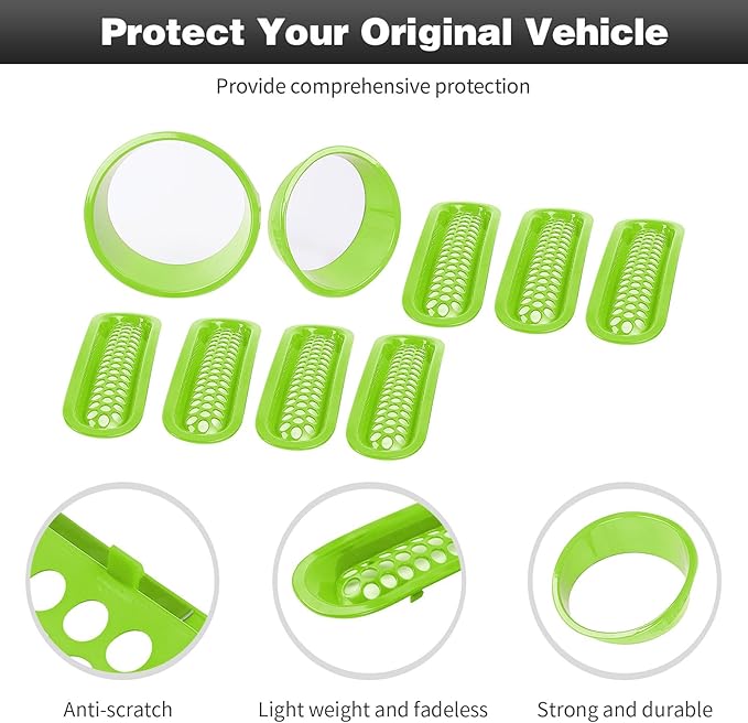 CheroCar for JK Mesh Grille Grill Insert & Headlight Cover Trim Exterior Accessories for Jeep Wrangler JK 2007-2017,Light Green…