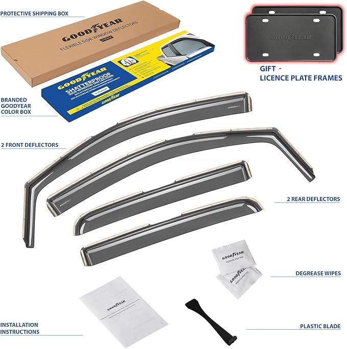 Goodyear Shatterproof in-Channel Window Deflectors for GMC Canyon 2015-2022 Crew Cab, Rain Guards, Window Visors for Cars, Vent Deflector, Car Accessories, 4 pcs - GY007707