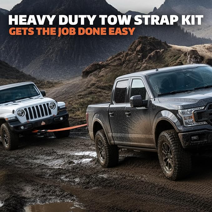 AUTOBOTS Tow Strap Heavy Duty 3" x 20 ft (35,000 lbs) with Shackle Hooks Winch Recovery Rope Towing Strap Offroad Recovery Kit for Jeep Truck Vehicle