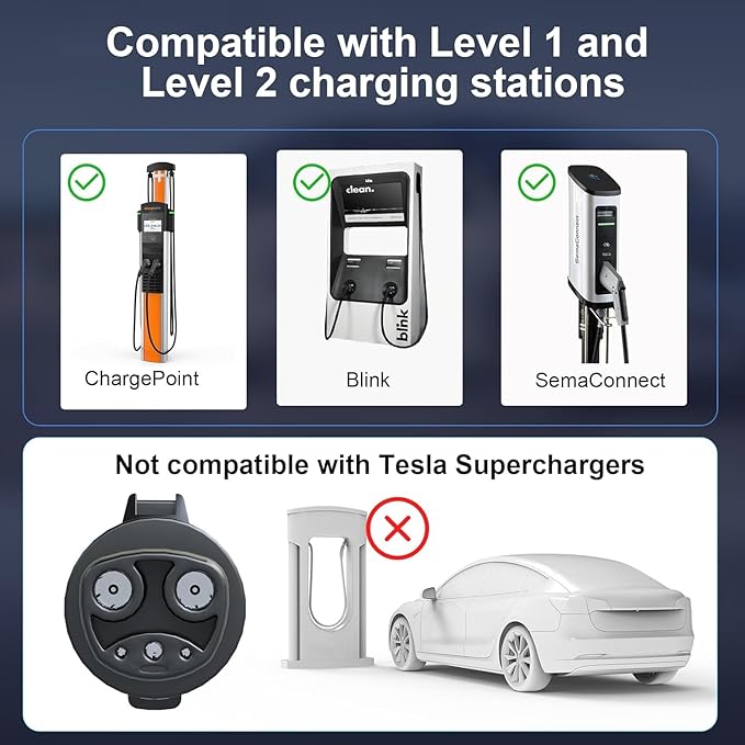 2025 Upgraded J1772 to Tesla Adapter, Max 80A 240V, Compatible with Model 3/S/X/Y, Supports Level 1 & 2 AC Charging, Works with J1772 Connectors [for Tesla Vehicles Only]