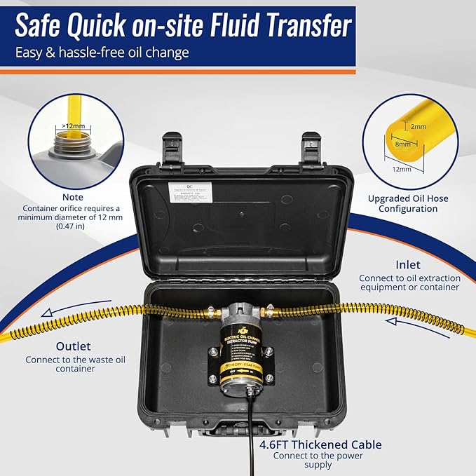 12/24V 100W Marine Engine Oil Extractor Pump, Upgraded Anti-Kink Hose, High Flow Oil Change Pump, Transmission Fluid Transfer Pump for Automotive, Boats, Jet Ski, Lawn Mowers DIY Oil Transfer