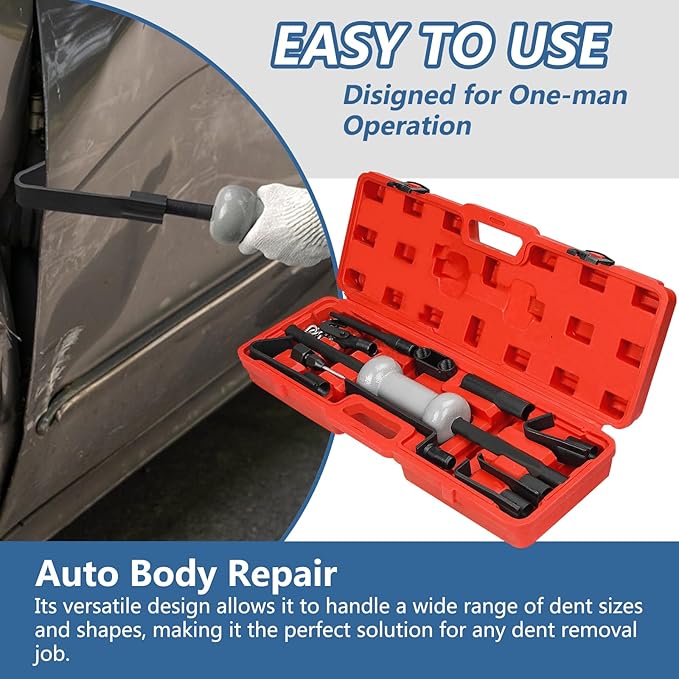 13pcs Slide Hammer Dent Puller Set, Automotive Dent Remover with 10lbs Slide Hammer Universal Slide Hammer Auto Body Truck Repair Tool Kit with Carrying Case