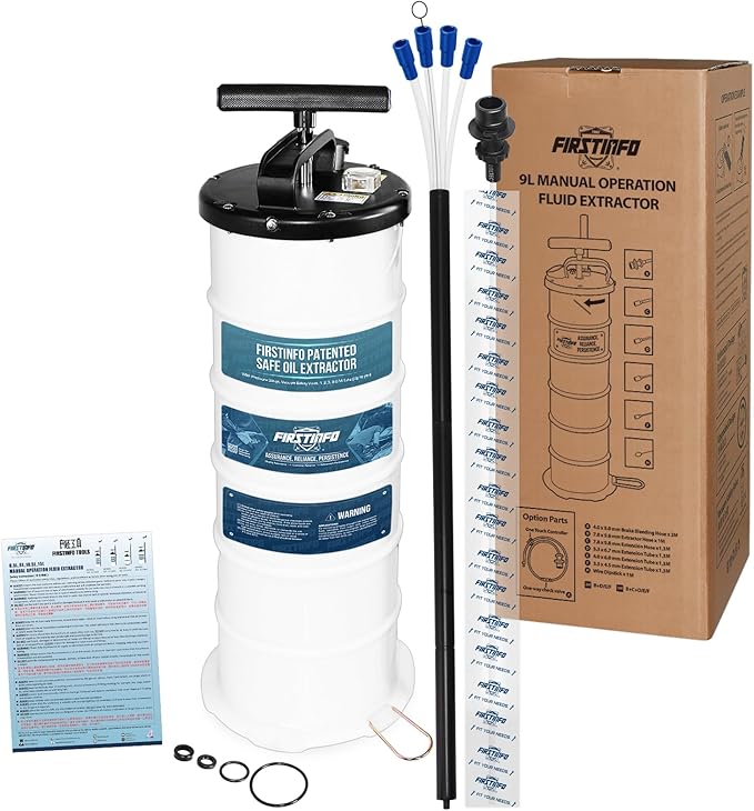 FIRSTINFO A1108H Patented Third Generation 9L Taiwan Manual Oil Vacuum Extractor | Safety Pressure Gauge | 51 Inch Tube | 5 Tubes | Thinnest Tube