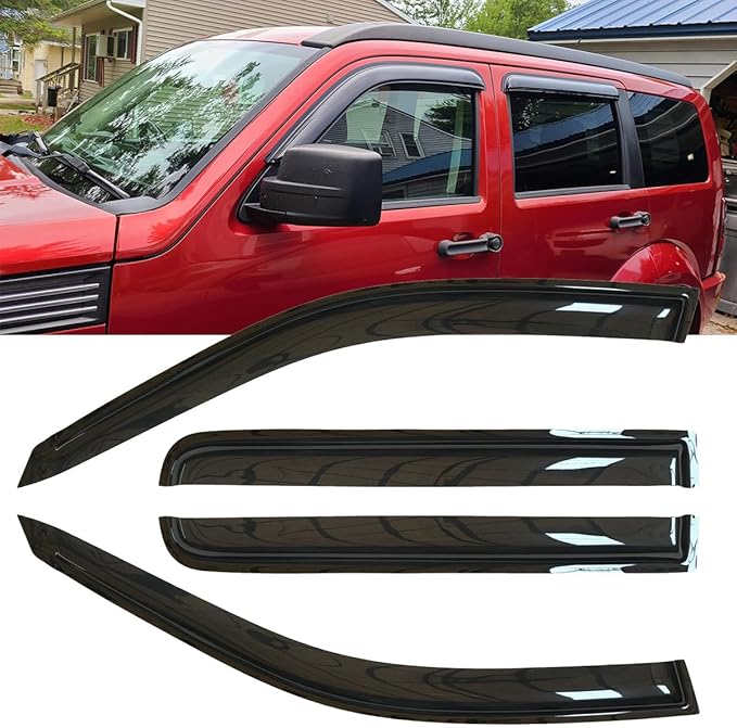 4pcs Original Shatterproof Rainproof Side Window Wind Deflectors for Dodge 2007-2012 Nitro,Tape-on Rain Guards Sets,Nice Looking Window Visors for Cars,Vent Deflector 94307