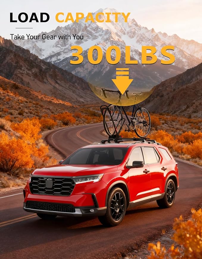 Tuyoung 300lbs Lockable Roof Rack Cross Bars Compatible with Honda Pilot 2023-2026 Sport TrailSport Touring Elite with Raised Rails (Not for LX & EX-L),Heavy Duty Aluminum Roof Crossbar Luggage