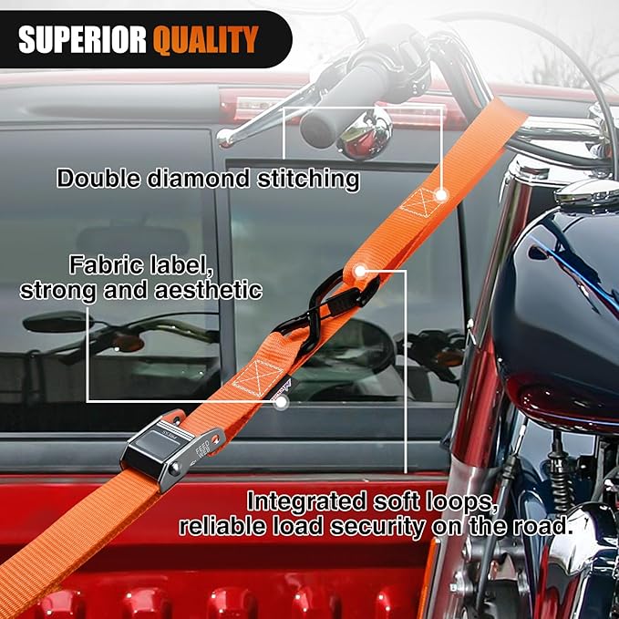 Nilight Motorcycle Tie Down Straps 1.5”×8’ Heavy Duty Cambuckle with Soft Loops Safety S-Hooks 3084Lbs Break Strength for Securing Dirtbikes ATV UTV