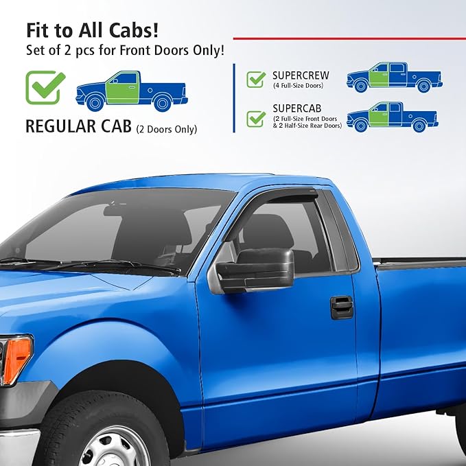 Goodyear Shatterproof Window Deflectors for Ford F150 2009-2014 Regular Cab, Tape-on Rain Guards, Window Visors, Vent Deflector, Vent Visor, Truck Accessories, 2 pcs- GY003111